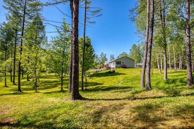 view of yard with a wooden deck