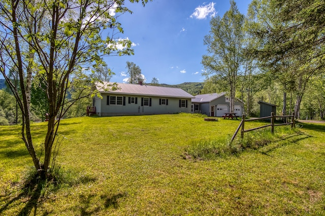 rear view of house featuring a yard