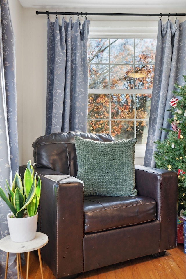 sitting room with hardwood / wood-style flooring