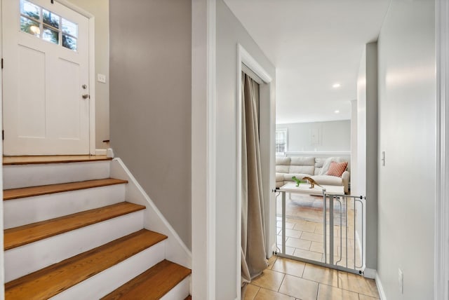 interior space featuring light tile patterned floors