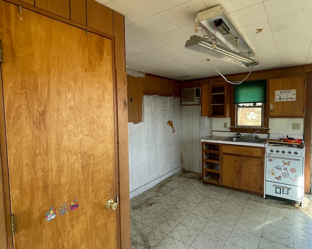 kitchen featuring dishwasher, wood walls, and sink