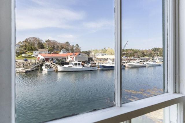 view of dock with a water view