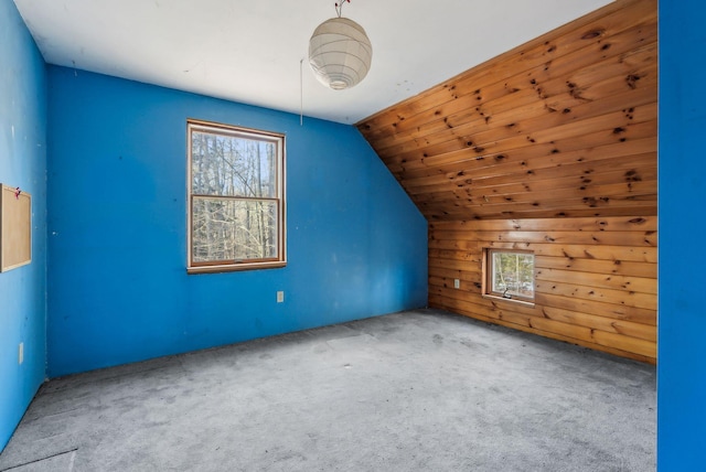 additional living space with vaulted ceiling and carpet