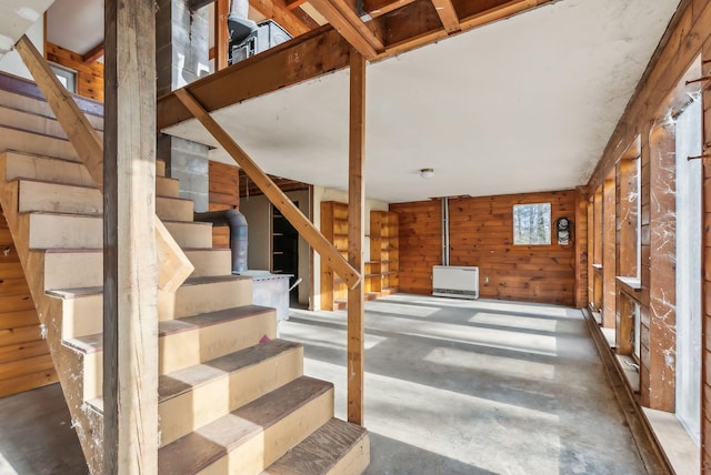 basement with wooden walls