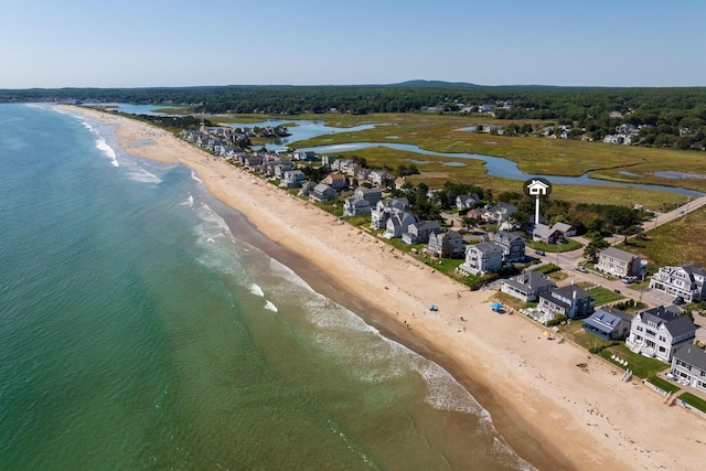 aerial view featuring a beach view and a water view