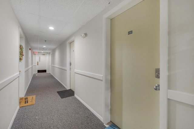 8 Sunrise Dr Unit C122, Newry, ME 04261 - hallway with carpet floors, a paneled ceiling, recessed lighting, and baseboards