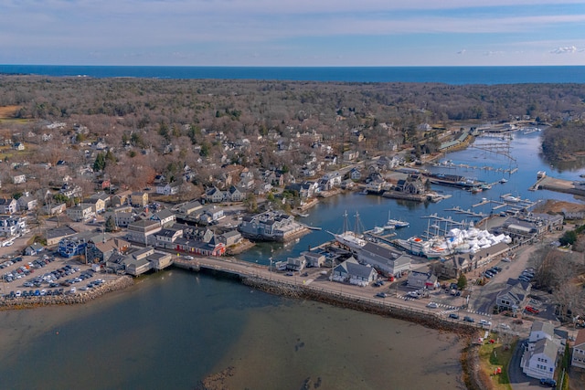 aerial view featuring a water view