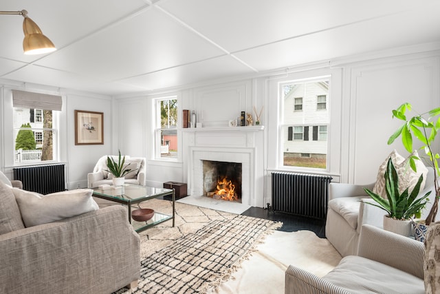 living room featuring radiator