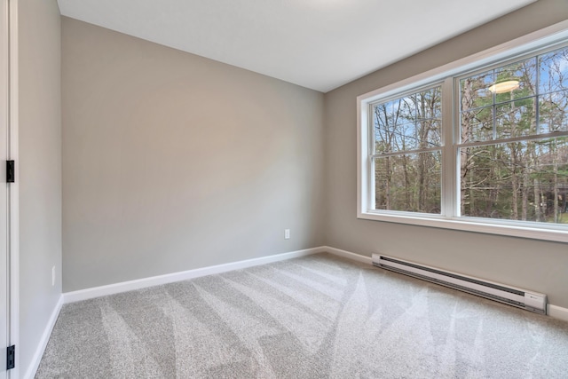 empty room featuring carpet and a baseboard radiator