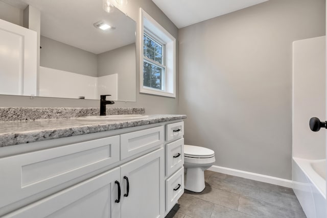 full bathroom featuring shower / bathing tub combination, tile patterned floors, vanity, and toilet