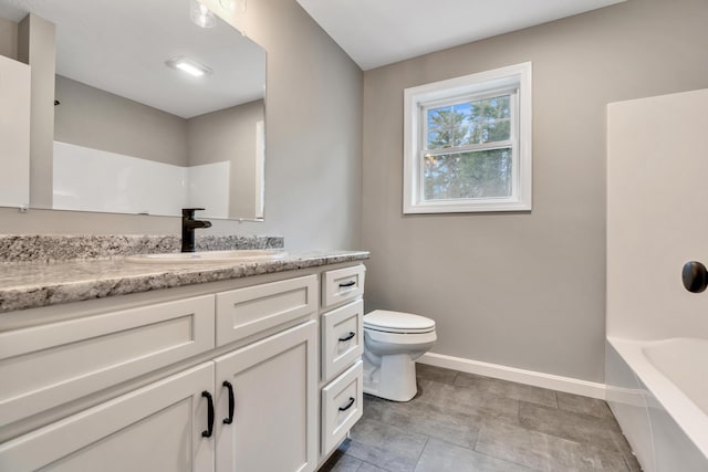 full bathroom with shower / tub combination, tile patterned flooring, vanity, and toilet