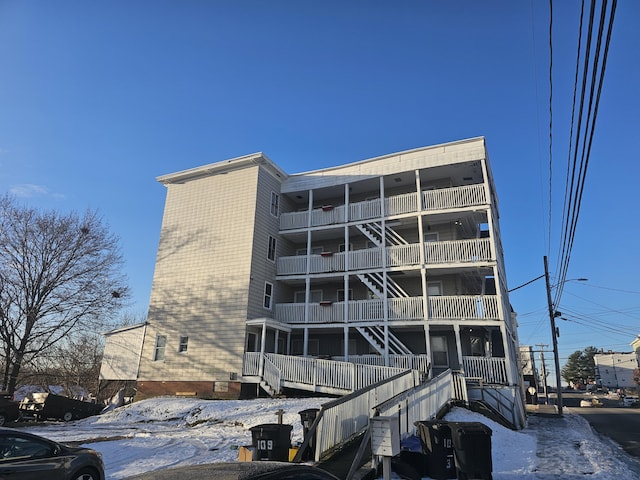 view of snow covered building