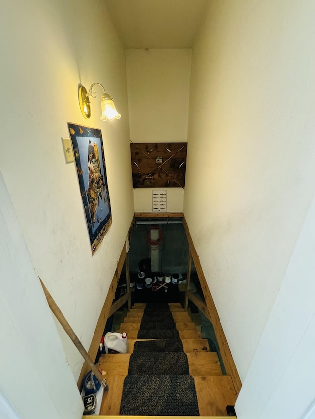 stairway with hardwood / wood-style floors