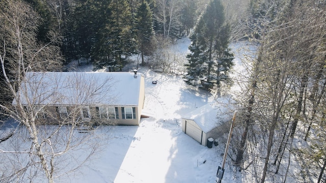 snowy aerial view featuring a view of trees