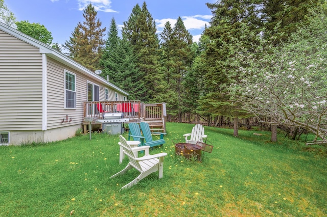 17 Saddleback Vw, Rangeley, ME 04970 - view of green lawn with a deck and an outdoor fire pit