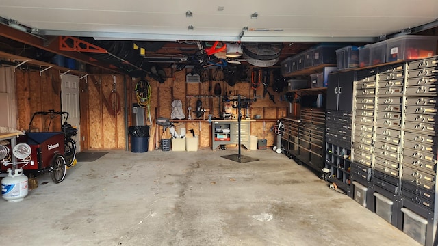 garage featuring a workshop area