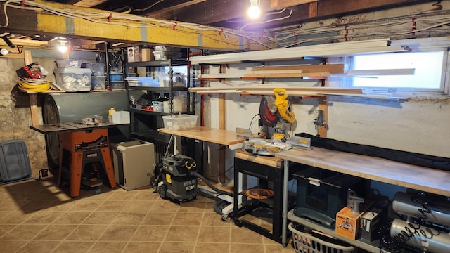 basement featuring a workshop area