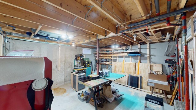 basement featuring a workshop area