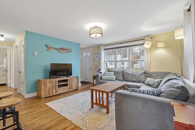 living room with hardwood / wood-style flooring