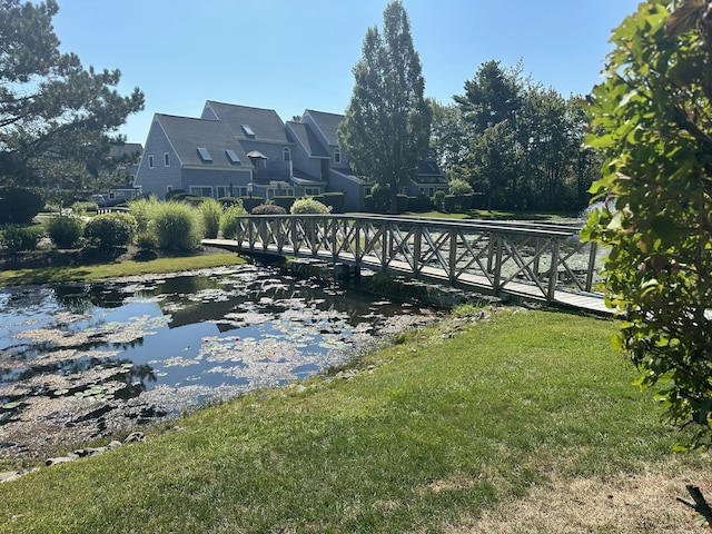 dock area with a lawn