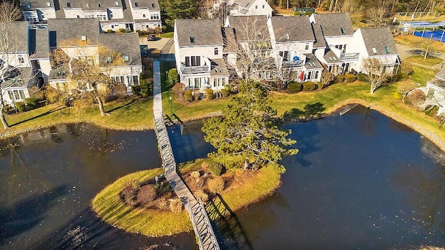 drone / aerial view featuring a water view