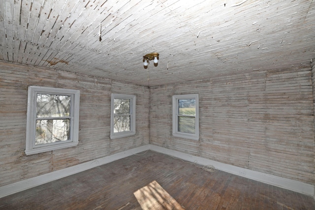 spare room featuring a wealth of natural light, dark wood-type flooring, and lofted ceiling