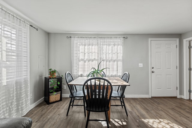 dining space with hardwood / wood-style flooring and a wealth of natural light