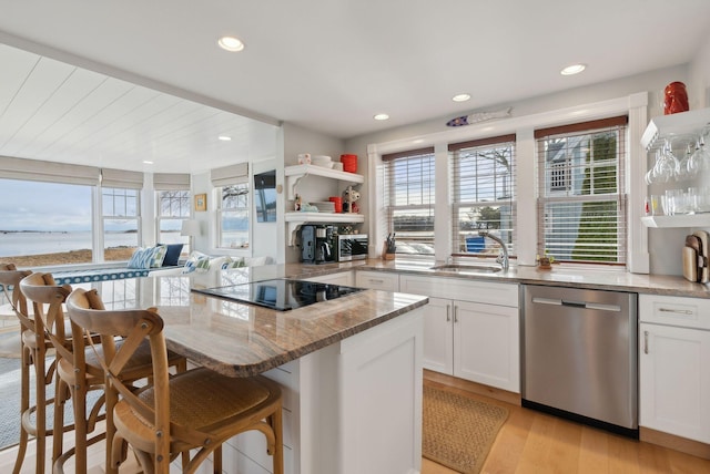 6 Brooks St, Kennebunkport, ME 04046 - kitchen with dishwasher, black electric cooktop, healthy amount of natural light, light stone countertops, and recessed lighting