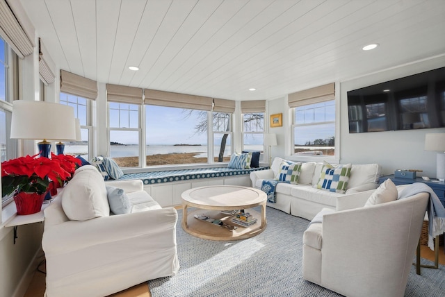 6 Brooks St, Kennebunkport, ME 04046 - living area featuring wooden ceiling and recessed lighting