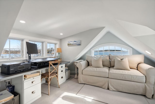 6 Brooks St, Kennebunkport, ME 04046 - office space with vaulted ceiling, recessed lighting, and light carpet