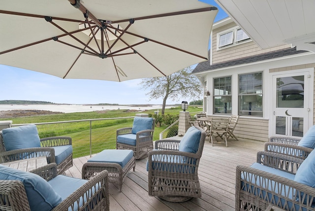 6 Brooks St, Kennebunkport, ME 04046 - wooden terrace featuring an outdoor living space and outdoor dining space