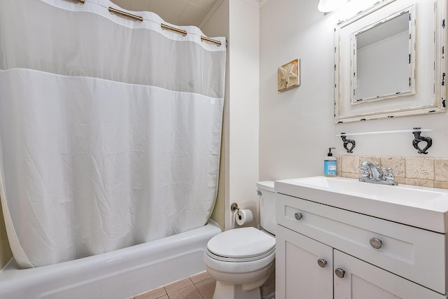 full bathroom with tile patterned floors, vanity, toilet, and shower / bath combo