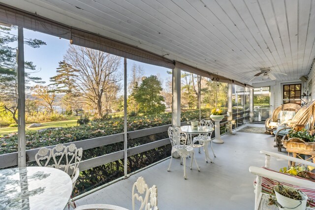 9 Dry Point Dr, Rome, ME 04963 - unfurnished sunroom with ceiling fan and wooden ceiling