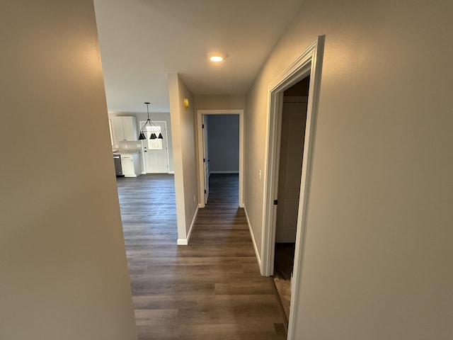 corridor with dark hardwood / wood-style floors