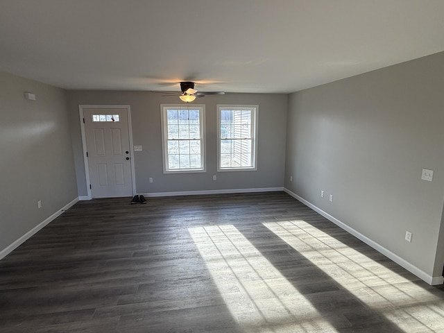 entrance foyer with wood-type flooring and ceiling fan