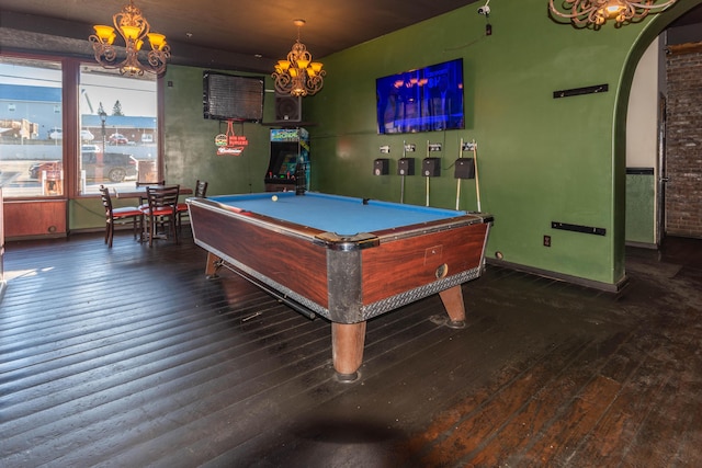 rec room featuring dark hardwood / wood-style flooring and pool table