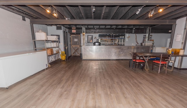 basement featuring hardwood / wood-style floors