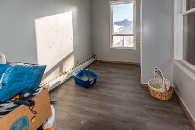 interior space featuring dark hardwood / wood-style flooring and a baseboard radiator