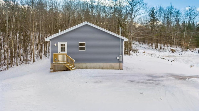 view of snow covered property