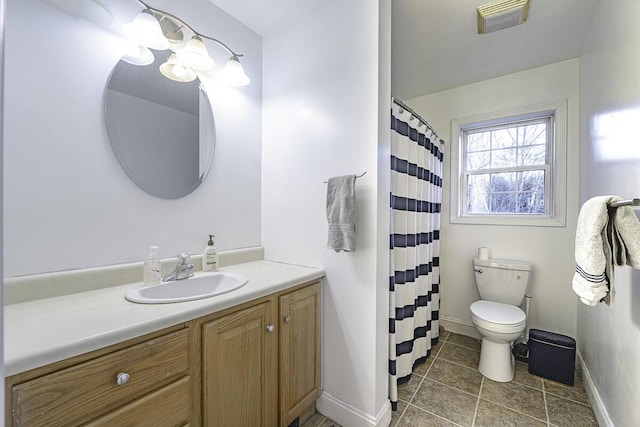 bathroom with tile patterned flooring, vanity, and toilet