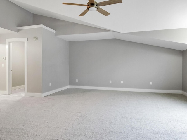 bonus room with ceiling fan, lofted ceiling, and carpet floors