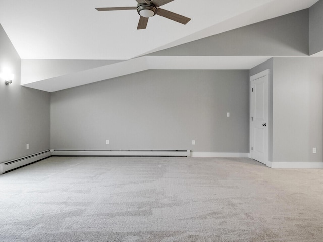 bonus room with ceiling fan, light colored carpet, and lofted ceiling