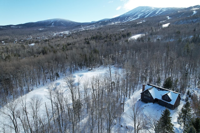 snowy aerial view with a mountain view