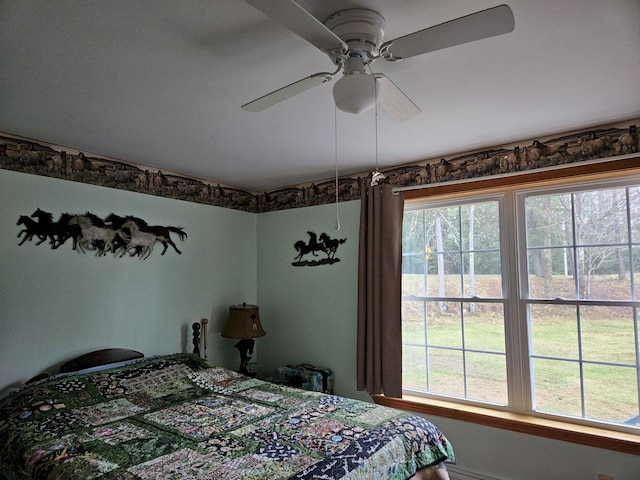 bedroom with multiple windows and ceiling fan