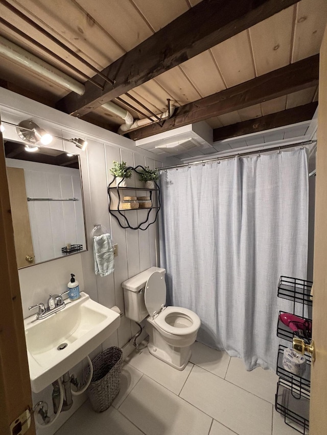 70 Hall Quarry Rd, Mount Desert, ME 04660 - full bathroom featuring toilet, tile patterned floors, and a sink