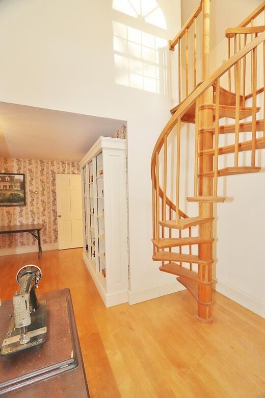 staircase featuring hardwood / wood-style flooring