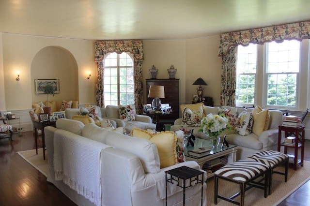 living room with hardwood / wood-style flooring