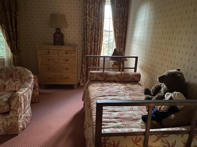 399 Hermits Point Rd, Islesboro, ME 04848 - carpeted bedroom featuring wallpapered walls