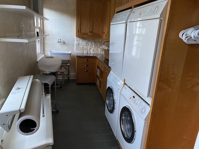 399 Hermits Point Rd, Islesboro, ME 04848 - clothes washing area with stacked washing maching and dryer and washer and dryer