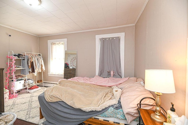 bedroom with crown molding